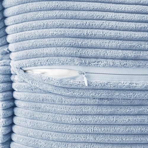 Image of MIULEE Decorative Throw Pillow Covers for Couch Bed Livingroom 18x18 Inch Set of 2 Light Blue Boho Accent Throw Pllows Broadside Striped Patchwork Soft Corduroy Pillowcases