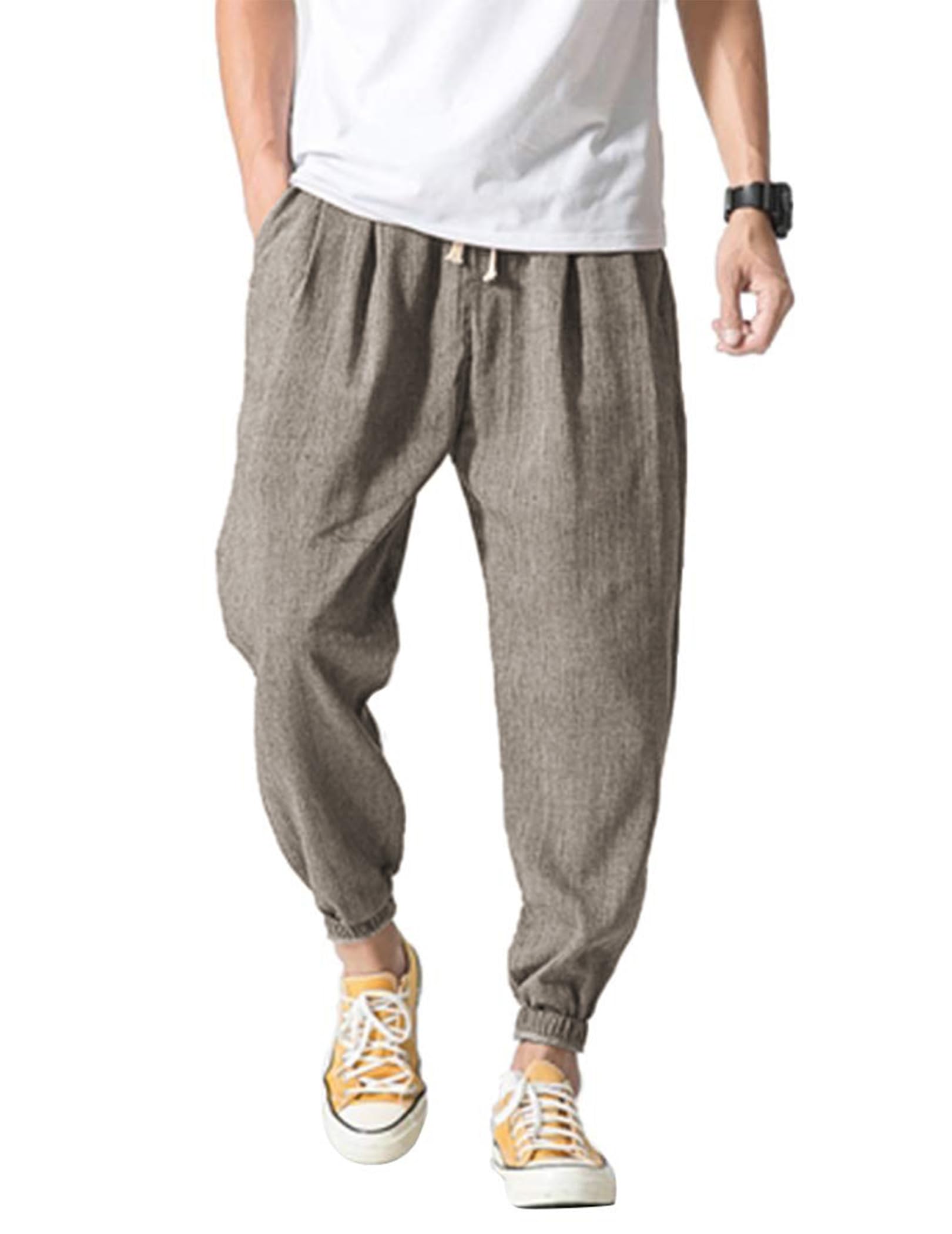CTU Pantaloni harem da uomo in lino, casual, pantaloni da jogging con elastico in vita, traspiranti, leggeri, estivi, M-3XL