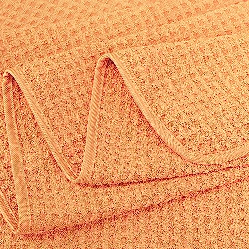 POLYTE Microfibre Oversize Quick Dry Lint Free Bath Towel, 76 x 152 cm, Set of 2 (Orange, Waffle Weave) - Image 3