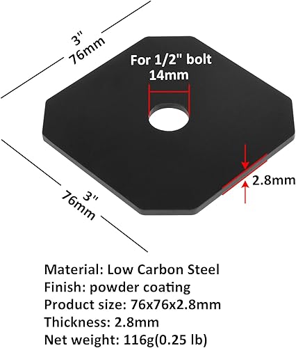 Miniatura 2 de 10 piezas de arandelas decorativas para arandelas cuadradas negras de 3 x 3 pulgadas, conector de madera de madera, grosor de acero de 0.110 in,