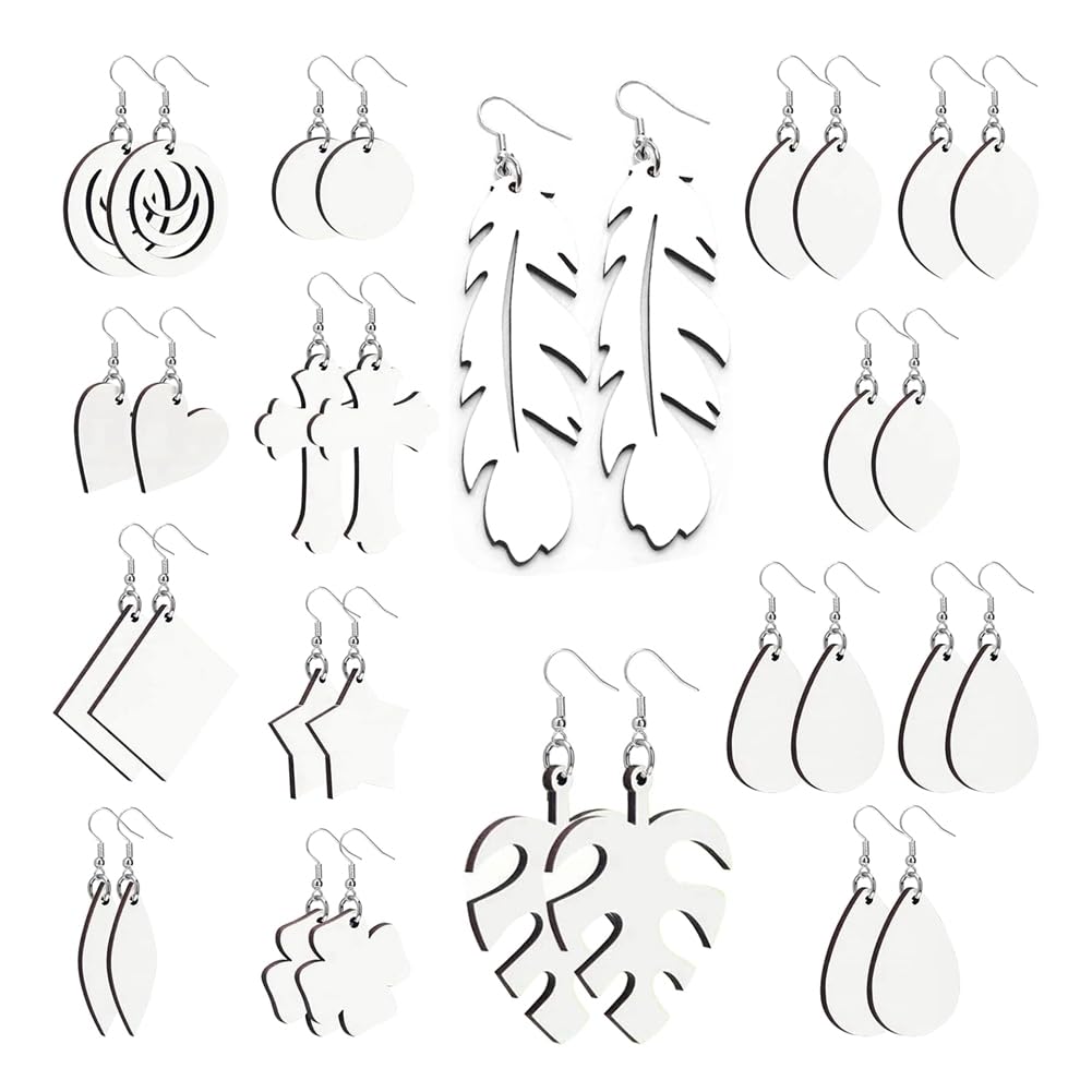 Agmoctz 32Pcs Sublimation Earring Blanks, Sublimation Printing Earrings Unfinished Heat Transfer Teardrop Earrings DIY Crafts