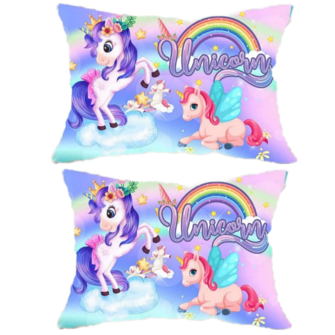 NISHOMES 2 Unicorn Design Printed Velvet Kids Cartoon Pillow/Cushion Fiber Filled Size 12x18 Inches (Pink) (Pack of - 2)
