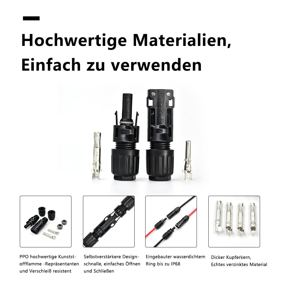 Sayhome szczypce zaciskowe do wtyczki solarnej, narzędzie do zaciskania do paneli słonecznych 2,5 ~ 6,0 mm², kabel PV, 2 pary wtyczek solarnych + 1 x szczypce zaciskowe + 1 x szczypce do ściągania