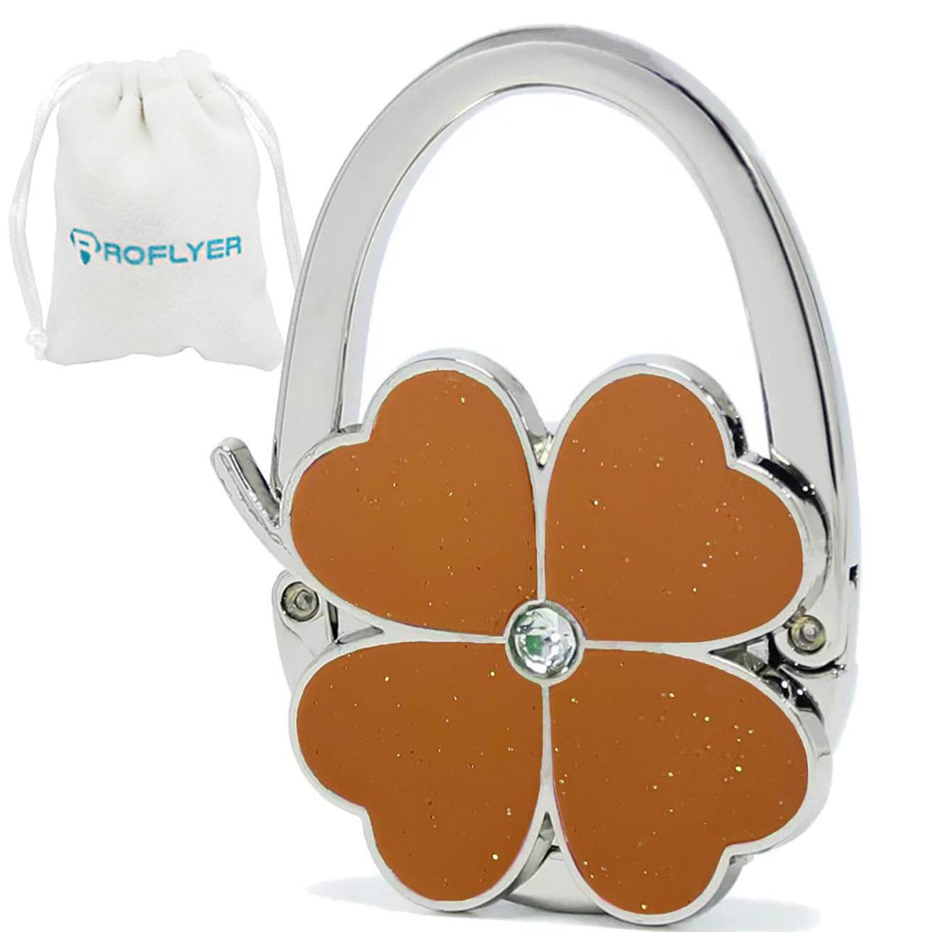 ROFLYER Four Leaf Clover Design Foldable Handbag Hanger Folding Purse Table Hook Holder (Brown)
