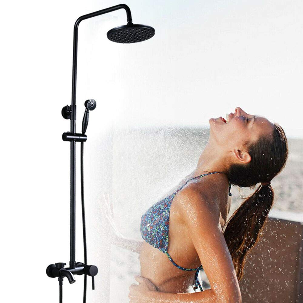 Sistema de ducha retro con ducha de lluvia, juego de grifo de ducha en negro, diseño vintage, juego completo para baño y hotel, montaje en pared con una sola mano (negro)