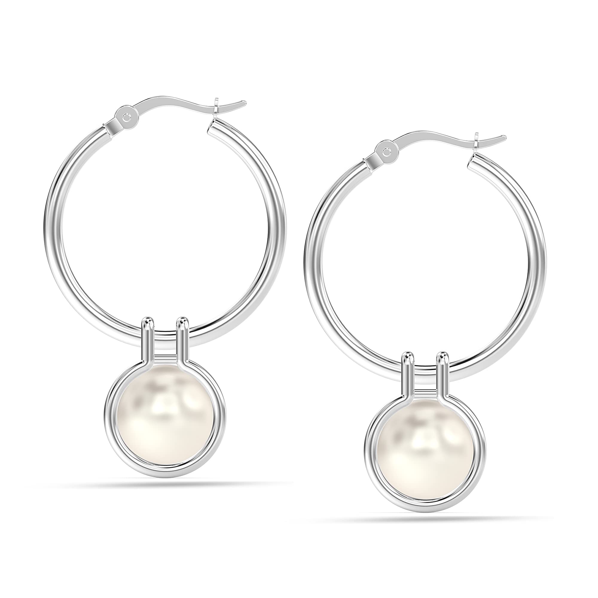 LeCalla 925 Sterling Silver BIS Hallmarked Pearl Hoop Earrings for Women (B09QYVZWJT) Amazon Price History, Amazon Price Tracker
