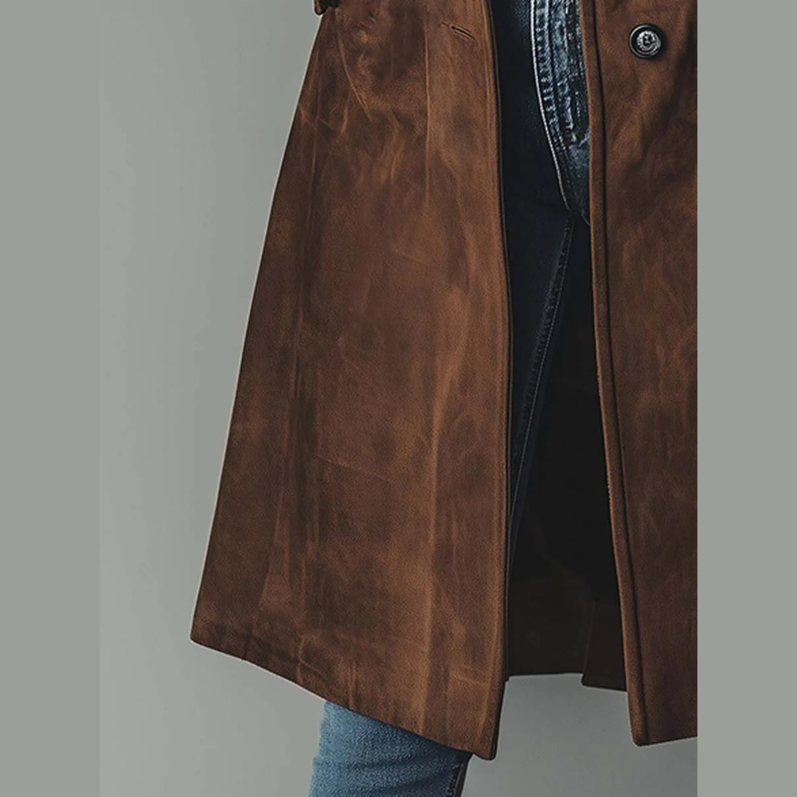 Giacca in pelle scamosciata per le donne Autunno Inverno Doppio Petto Classico Risvolto Slim Ladies Faux Suede Cappotto Trench Vintage Suede