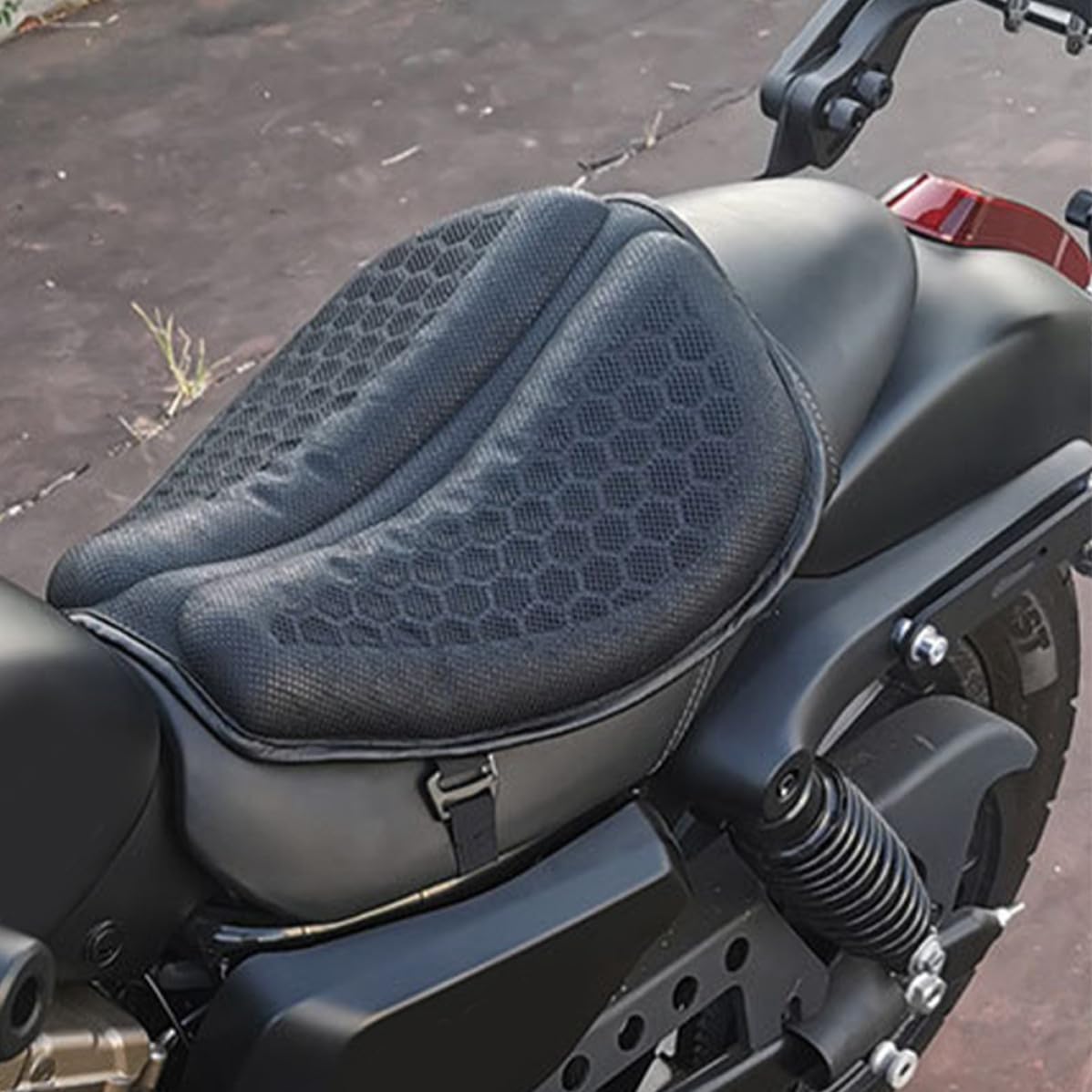 Cuscino Sella Moto Riutilizzabile in Gel, Rete e Schiuma Nero