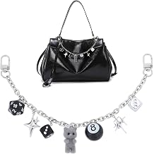 Bag Chain Charm for Handbag Purse - Y2K Grey Cat 8 Ball Dice Four-Pointed Star Bagchain, Gothic Replacement Decorative Chains for Wallet Crossbody Shoulder Bags