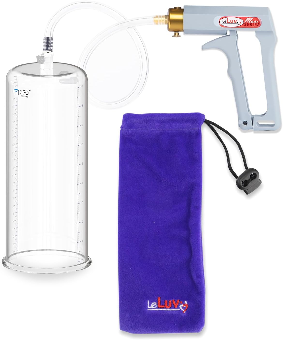 LeLuv Penis Pump Maxi Grey Handle with Clear Hose - 9" Length x 3.70" Diameter Round Flange Cylinder