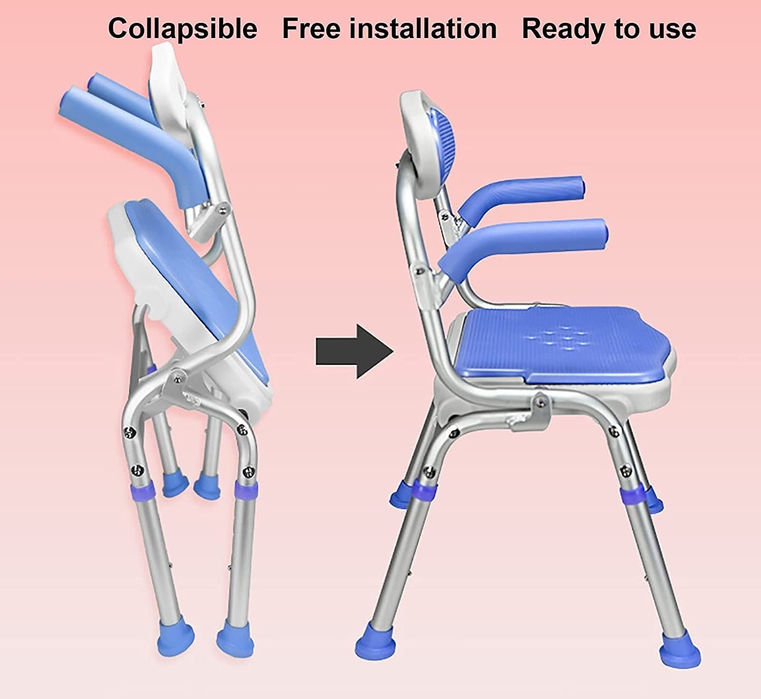 Silla De Ducha para Personas Mayores con Discapacidad, Silla De Bañera con Reposabrazos Acolchados, Respaldo Ajustable, Asiento De Baño Médico, Taburete De Ducha(Naranja-54 * 75Cm