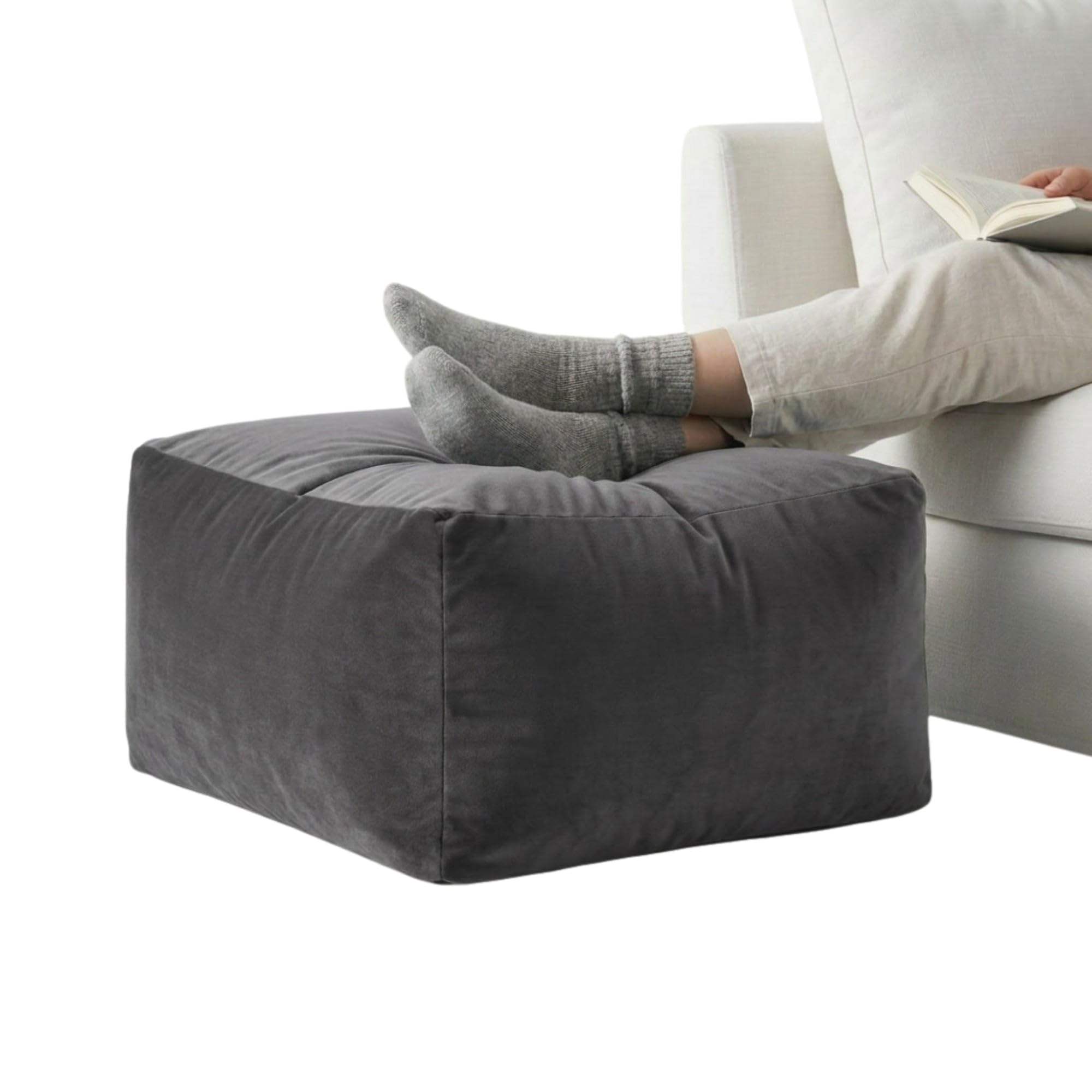 Kosiproducts Velvet Beanbag Ottoman Rectangle Footstool Pouf Chair Pouffe Soft Plush Feel (Platinum 70x35x30)