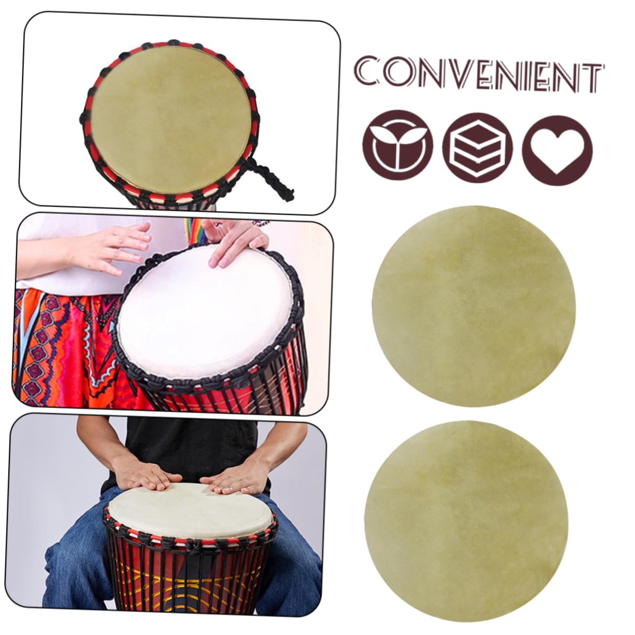 Abaodam 2pcs Drum Skin Covers Replacement Drum Instrument Skin for African Set