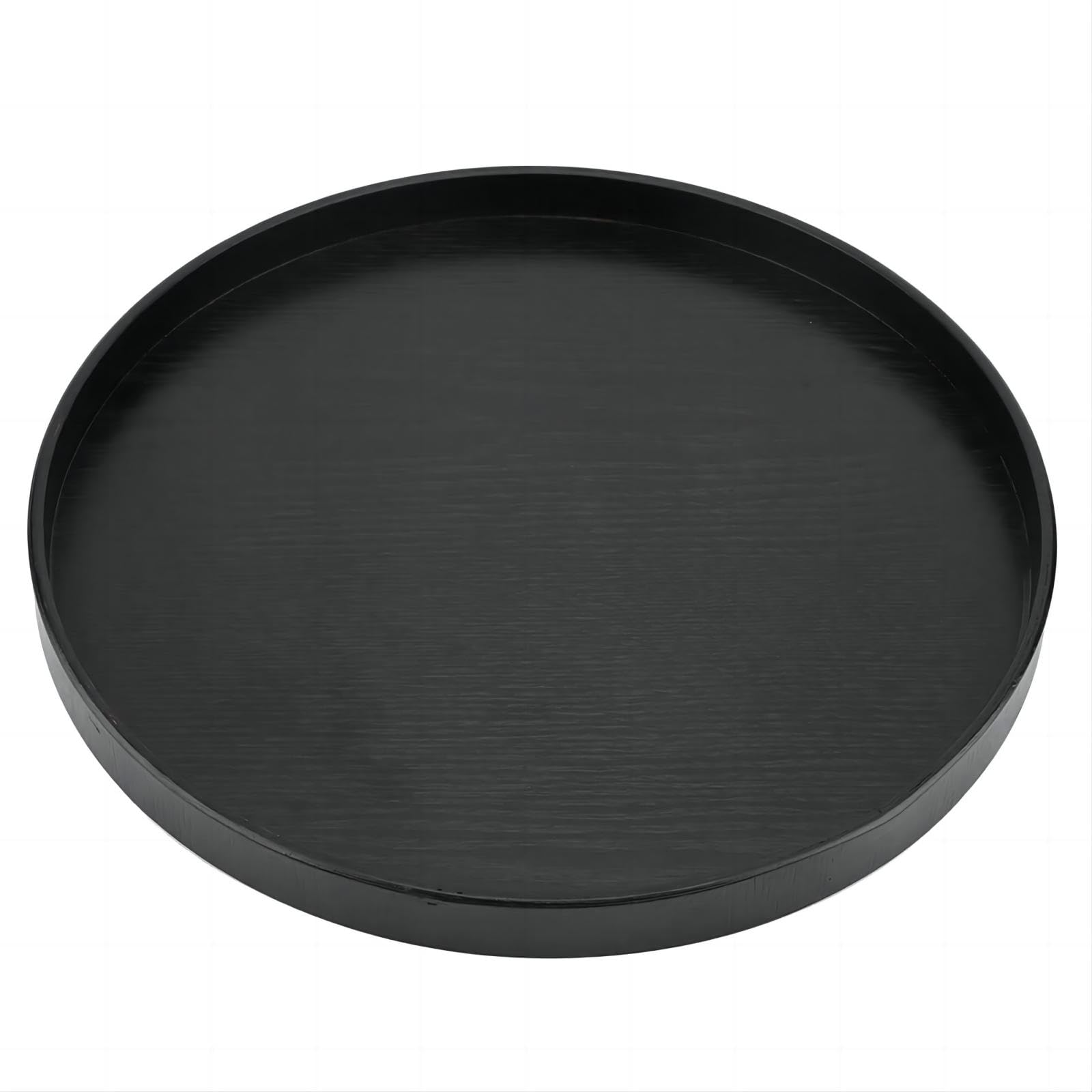 Viferr Black Serving Tray Round, Wooden Serving Plates Coffee Tea Food Server Drink Platter Snack Breakfast Food Tray For Home Restaurant Hotel Cafe 33Cm