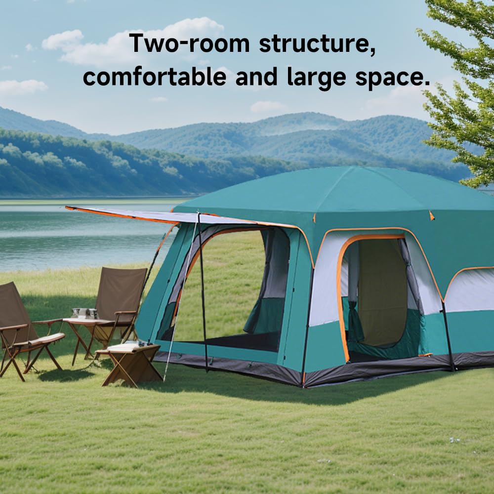 Namiot dla 4-6 osób, namiot kempingowy z 2 sypialniami i 1 salonem, 310 x 210 x 180 cm, namiot rodzinny, glamping ze zdejmowaną podłogą, na kemping, w podróż