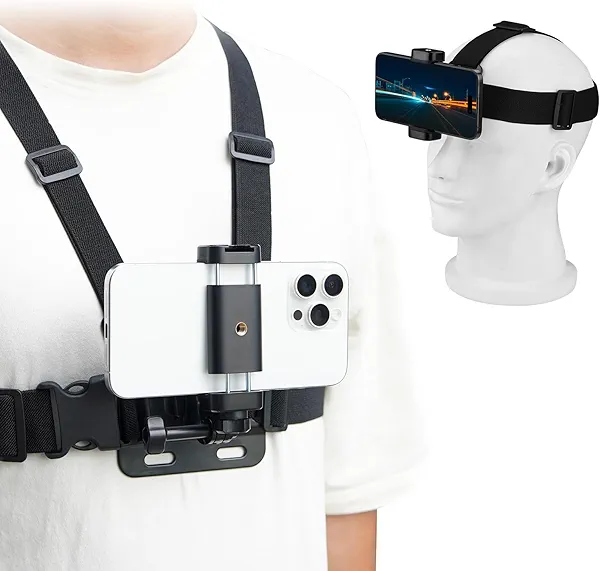BRDRC POV Phone Chest Mount for iPhone, Head Mount Camera for Recording Vlog Body Harness Strap Holder Clip Kit for Gopro, for DJI Osmo Pocket 3, for Insta360 X5 X4 X3, for Samsung Accessories