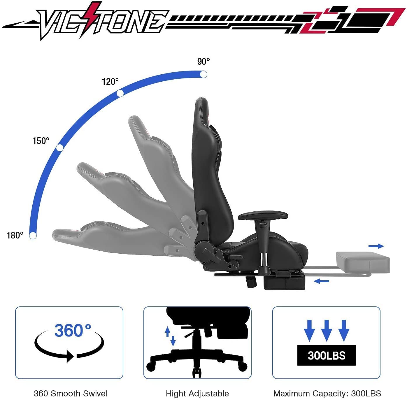 Amazon.com: VICTONE 電競椅競賽辦公室電腦椅電玩遊戲人體工學椅附腳踏