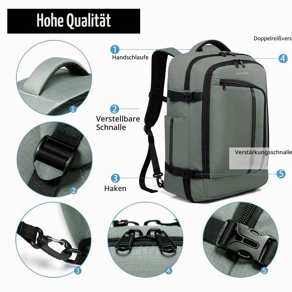BANGE Reise-Übernachtungs-Rucksack, 40 Liter, durch FAA für Flüge zugelassen, Wochenendtasche, Handgepäck-Rucksack, 19.7Hx12.6Lx8.3W, Rucksack, Rucksäcke
