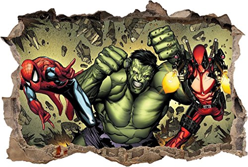 Hulk Spider Man Deadpool 3D Smashed Wall Sticker Decal Art Mural Marvel J821, Large