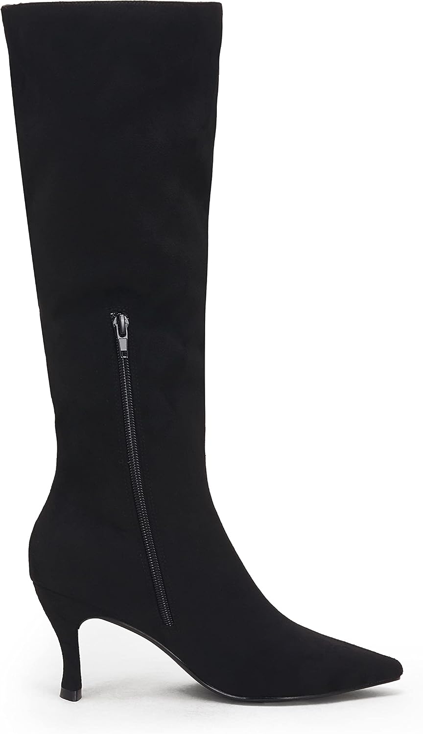 Coutgo Womens Knee High Boots Pointed Toe Kitten Heel Side Zipper Stretchy Vegan Suede Comfort Fall Winter Boot