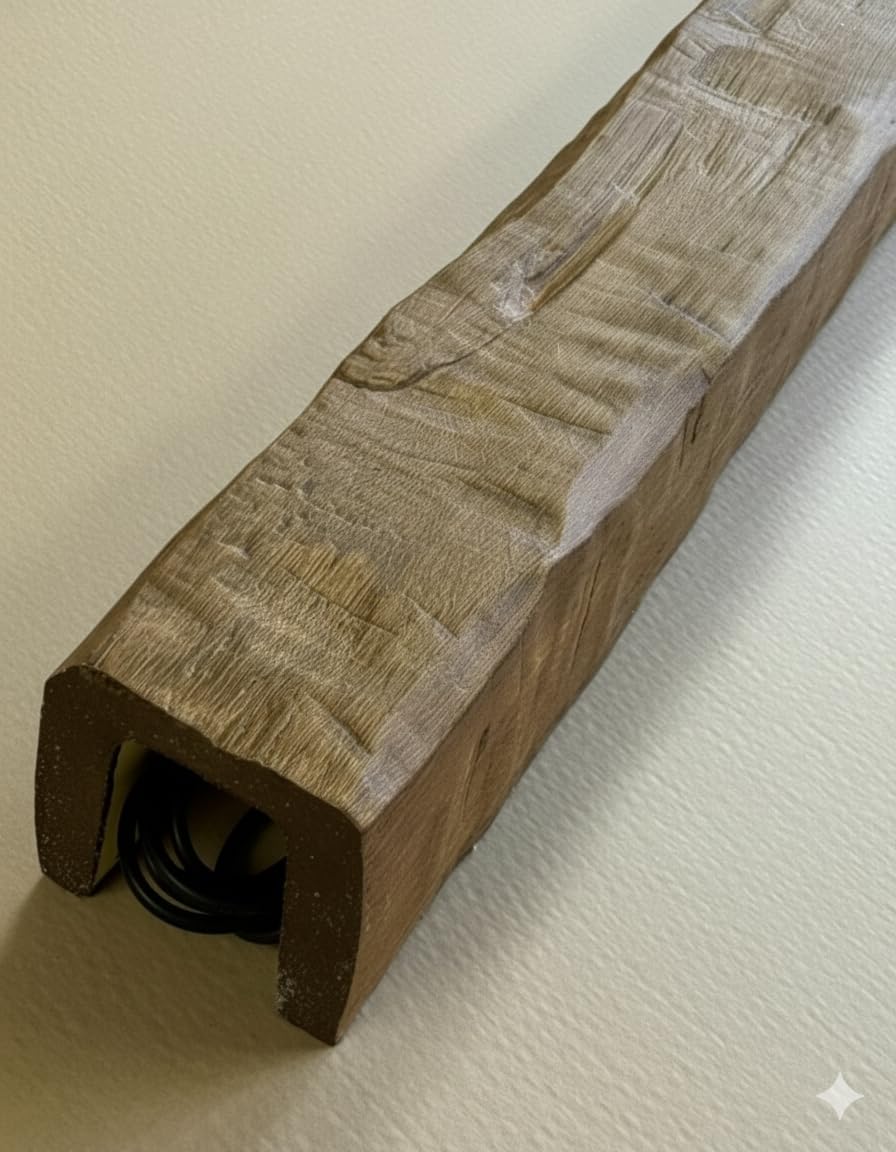 Trave decorativa in effetto legno|2 metri|12x12x 200 cm|Trave in legno chiaro|rovere chiaro| opaco|Perfetta venatura di legno antico|un lato chiuso|maserazione autentica senza lucentezza artificiale