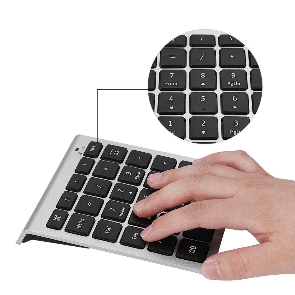 AYNEFY Numpad, Wireless Keypad Numeric Keypad, Ditigal Keypad Keypad Easy to Use Ergonomic Tilt Design Low Latency Fast Rebound Speed Feel Comfortable Plug and Play(Silver)