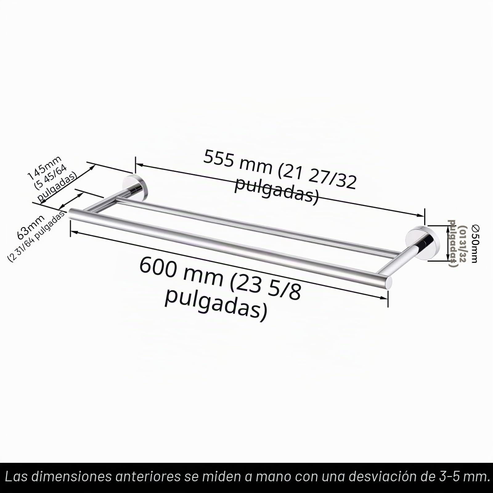 KES Toalleros Dobles de Baño Toalleros de Baño con 2 Barras Pared 60cm Toallero Acero Inoxidable SUS304 Acabado Pulido, A2001S60