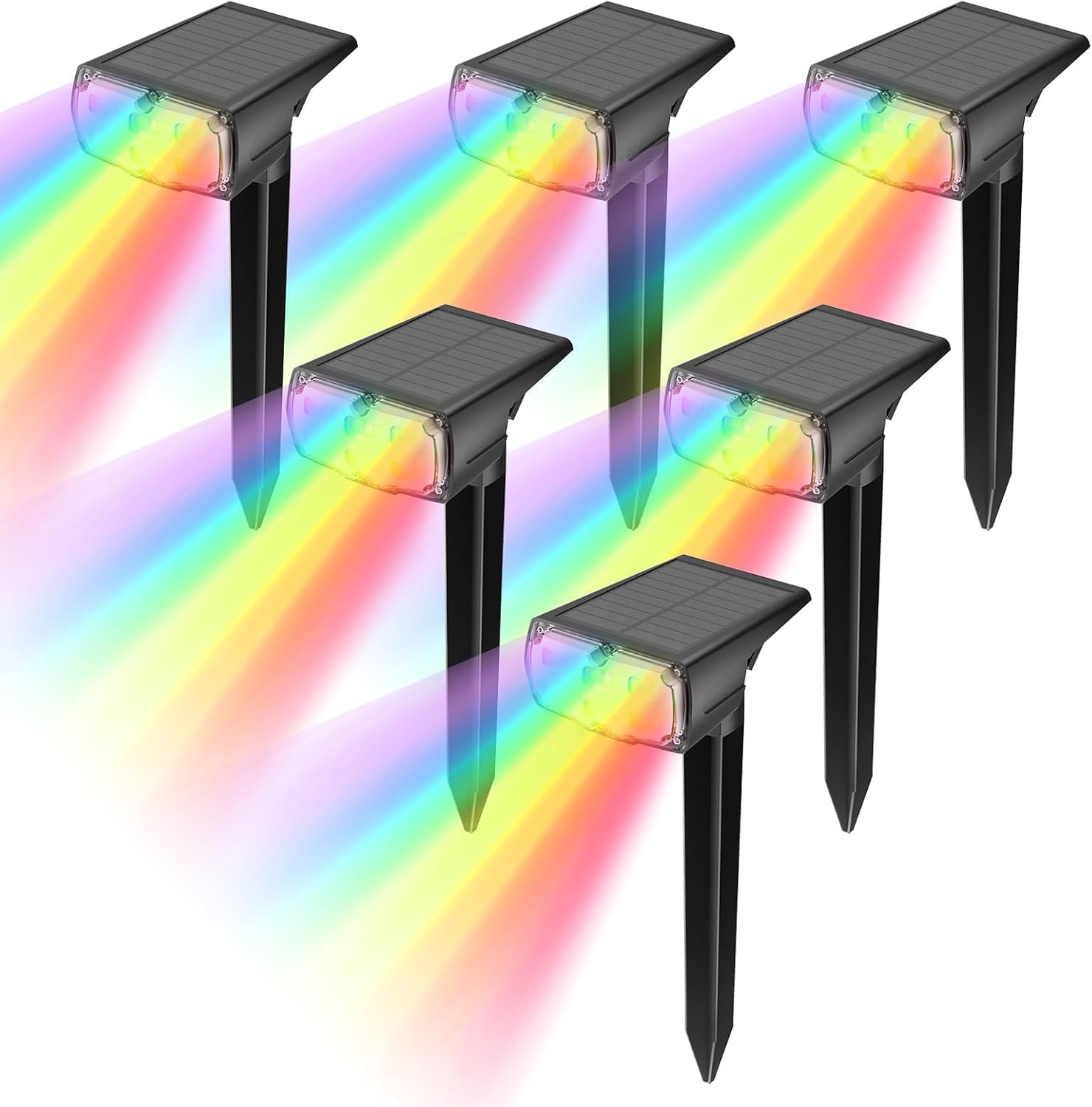 Lumiere Solaire Exterieur Jardin Multicolores RVB, 8 Couleurs Fixes et 1 Couleur de Boucle, Étanches IP67 Lampes Solaires de Jardin LED, Cour, Allée, Chemin et Camping - 6 Pack | 2 Modes Eclairage 14h/8h, Angle Reglable 115deg, Convient Jardin Allee Terra