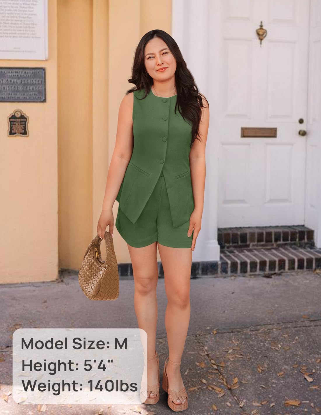 ZESICA Women's 2026 Summer 2 Piece Short Sets Sleeveless Crew Neck Suit Vest Tops High Waist Shorts Business Outfits - Image 5