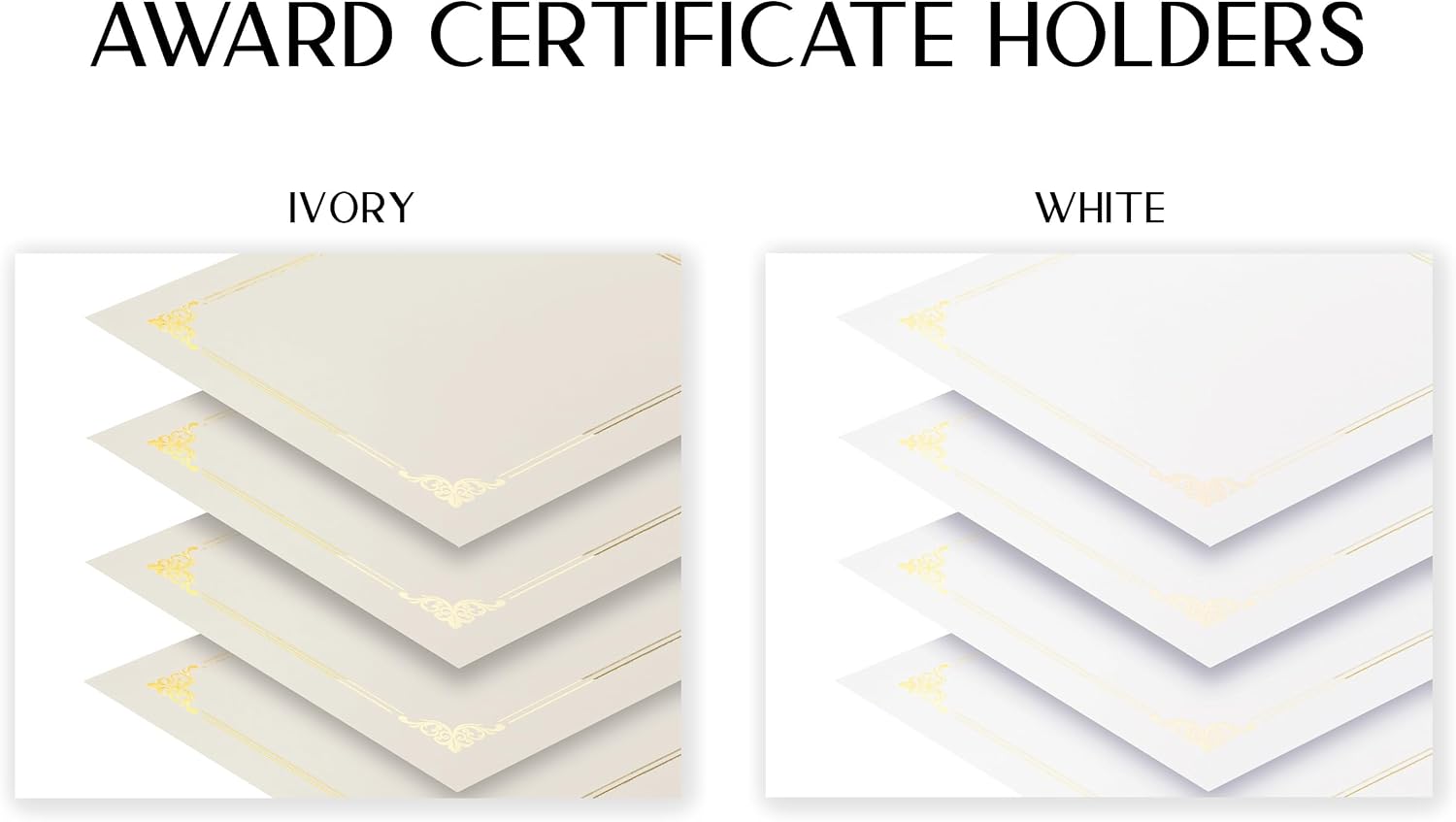 25 Pack Ivory Certificate Holders, Diploma Holders, Document Covers with Gold Foil Border, by Better Office Products, for Letter Size Paper, 25 Count, Ivory White