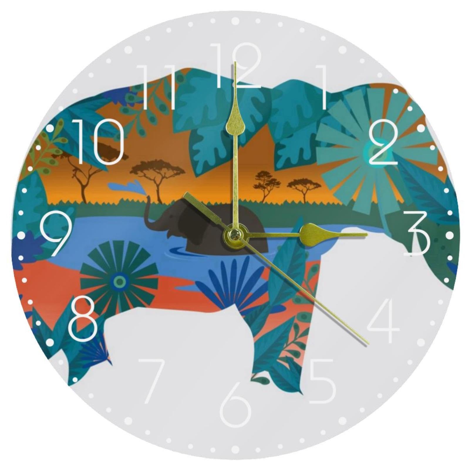 Horloge décorative éléphant peint 25,4 cm alliant art moderne et précision