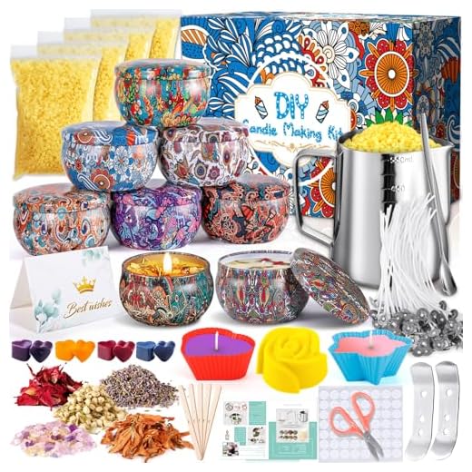 NCKIHRKK Kit per Fabbricazione Candele Fai da Te, per Fusione Cera per Principianti DIY Set Regalo con Cera di Soia, 8 barattoli, 8 Coloranti, 3 Stampo in Silicone, 30 Stoppini