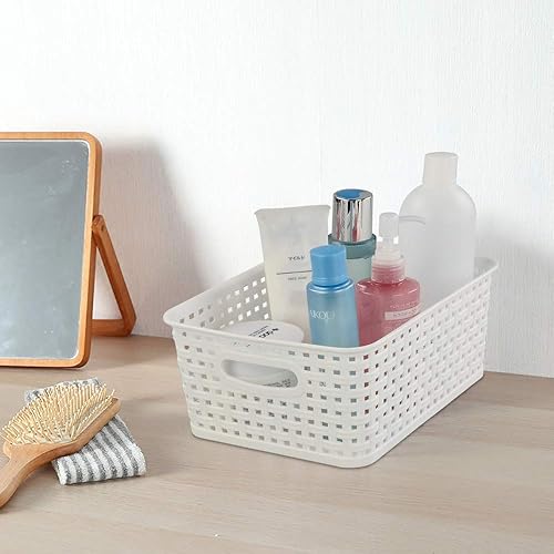 Miniatura 7 de Cand Paquete de 4 cestas de almacenamiento de tejido de plástico, 10.08 x 7.67 x 4.05 pulgadas, color blanco