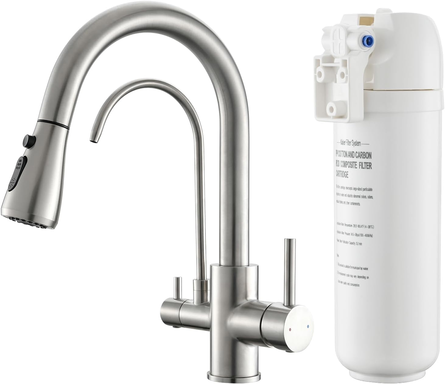 GIMILI 3 in 1 Kitchen Faucet with Under Sink Water Filter System, Reduces Lead, Chlorine, Bad Taste & Odor, Kitchen Sink Faucet with Drinking Water Faucet