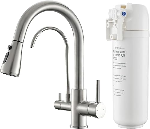 GIMILI Grifo de cocina 3 en 1 con sistema de filtro de agua debajo del fregadero, reduce el plomo, cloro, mal sabor y olor, grifo de fregadero de