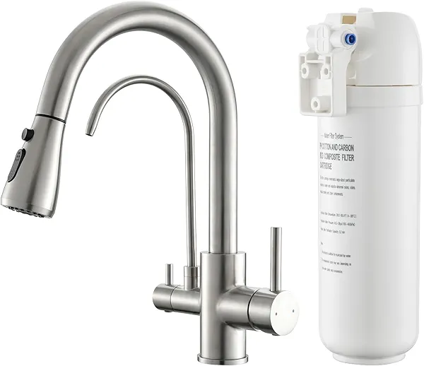 GIMILI 3 in 1 Kitchen Faucet with Under Sink Water Filter System, Reduces Lead, Chlorine, Bad Taste & Odor, Kitchen Sink Faucet with Drinking Water Faucet