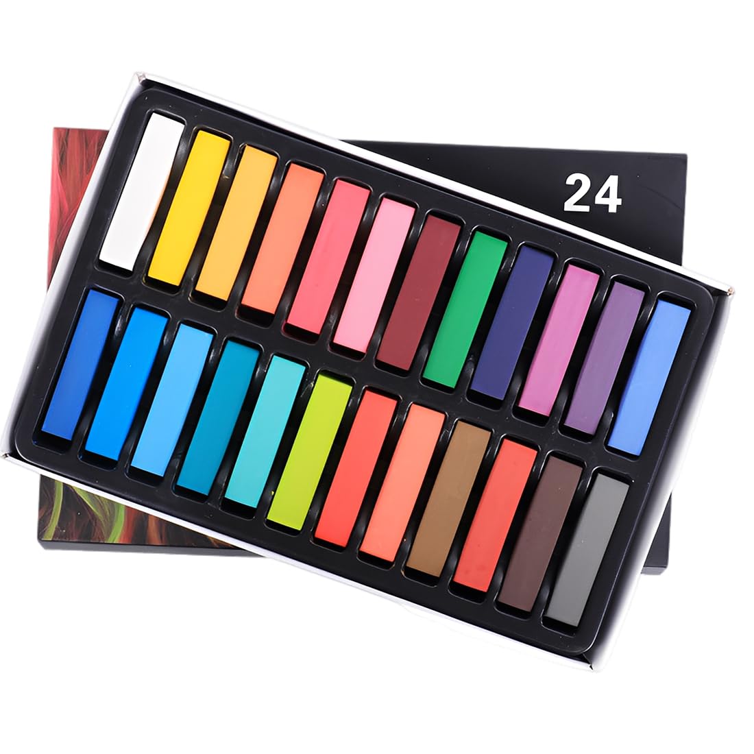 Gessetti per capelli 24 colori | Set compatto lavabile e atossico | Colori temporanei per capelli bambini e adulti | Look creativo per feste, festival e travestimenti | Facile da usare