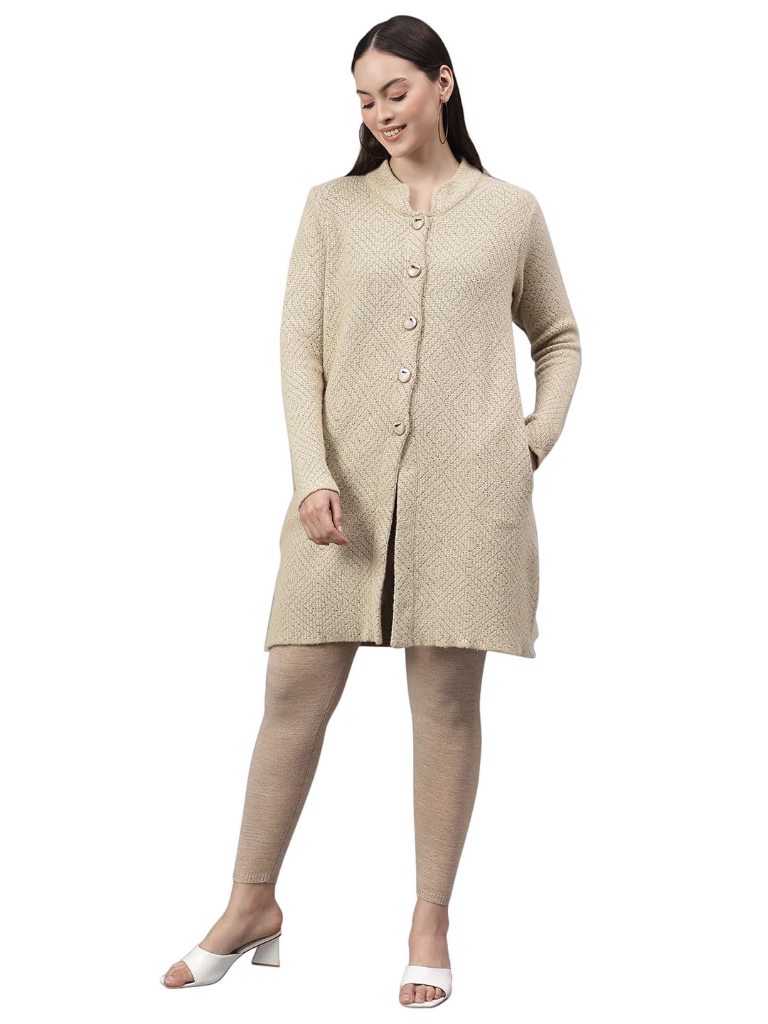 Self Design Mock Neck Full Sleeves Regular Fit Women Casual Sweater |Women Sweater for Winter Wear (P_LSWT00129_Beige)-image-41