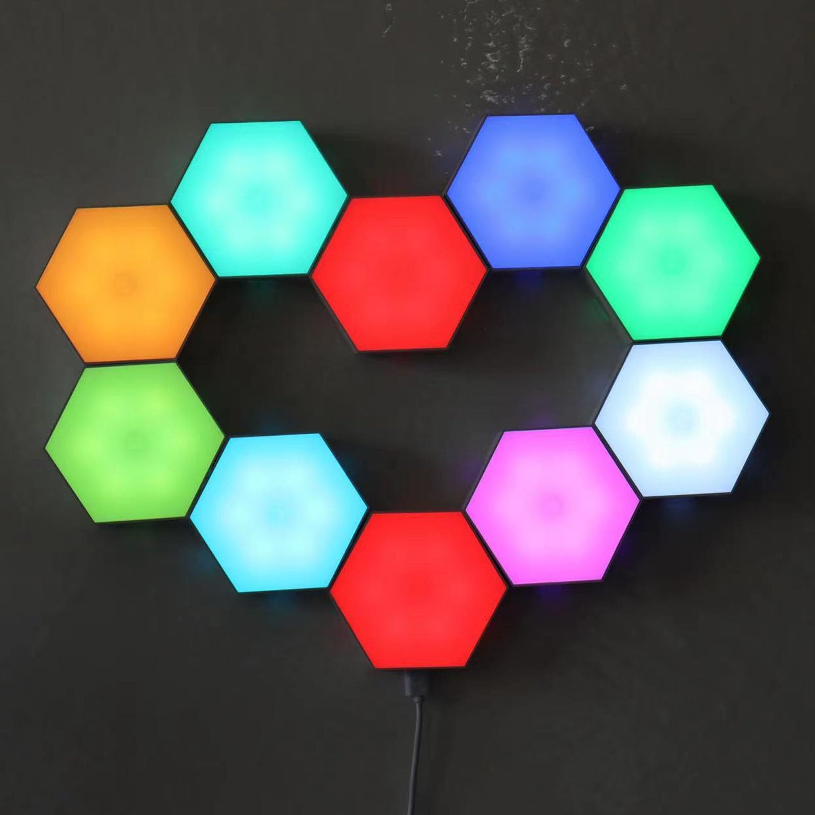 Bewinner 12 Ensembles de Panneaux D'éclairage Muraux Hexagonaux, Lumières Modulaires LED Hexagonales RVB Intelligentes, Lumières de Jeu à Synchronisation de Musique Cool, Appliques