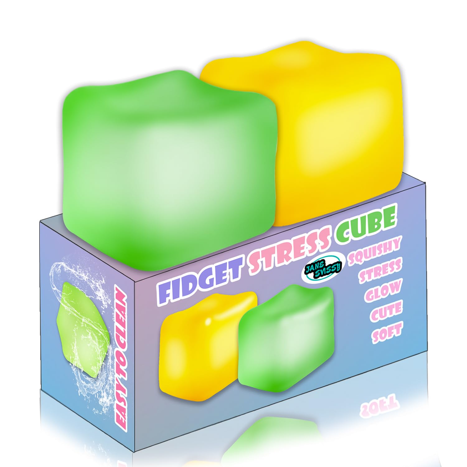 2Pcs Stress Cube Glow in The Dark,Fidgets for Teens,Adults, Kids,Super Solid Squishy Toy,Squeeze Toys,Ice Cube,High Density Squeeze Toys,Stocking