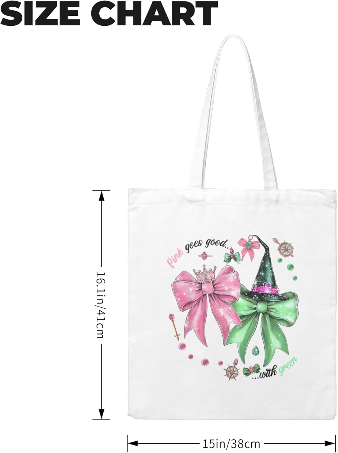Pink Goes Good with Green Musical Tote Bag Fans Gift Popular Shoulder Bag Popular Witch Merch Women's Tote (White) - Image 6