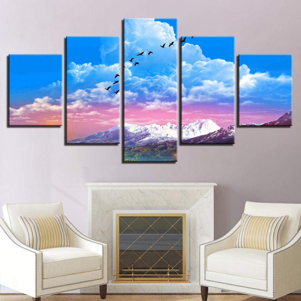 5 Canvas Painting Canvas Pictures 5 Pieces Blue Sky Snow Mountain Flying Bird Scenery Paintings Home Decor Modular Hd Poster Wall Art -30CMx60/70/80CM with frame