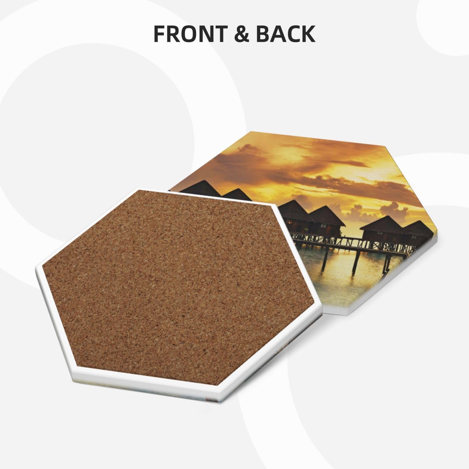 Sottobicchieri per bevande Set di 6 sottobicchieri in ceramica con supporto in metallo Sunrise Tropical Island Tappetino per tazze Sottobicchieri in pietra con supporto in sughero per la protezione