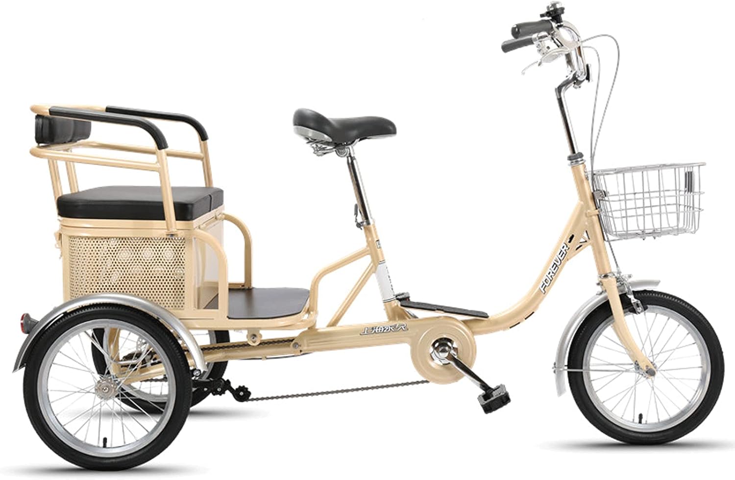 Three Wheel Bike Adult Tricycle Adjustable Backrest Seat Three Wheel Bike 16inch Trike Bike Bicycle for Shopping Picnic Outdoor Sports Men Women Cycling Pedalling