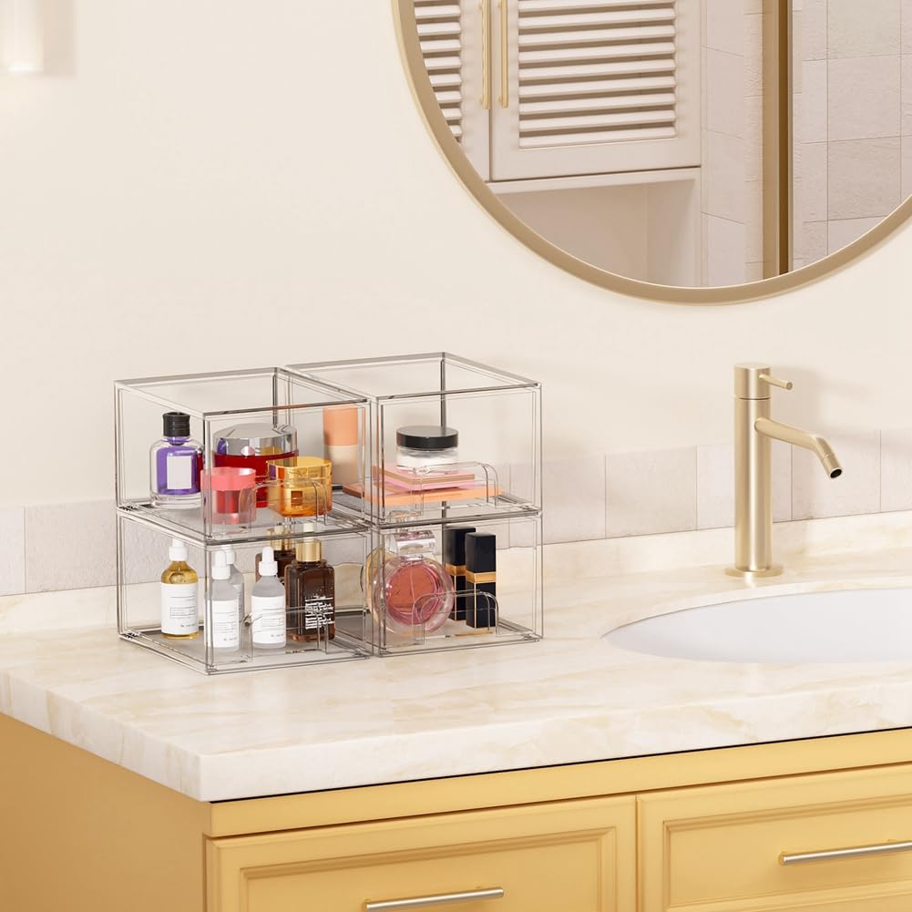 Lot de 2 tiroirs de rangement transparents pour maquillage et salle