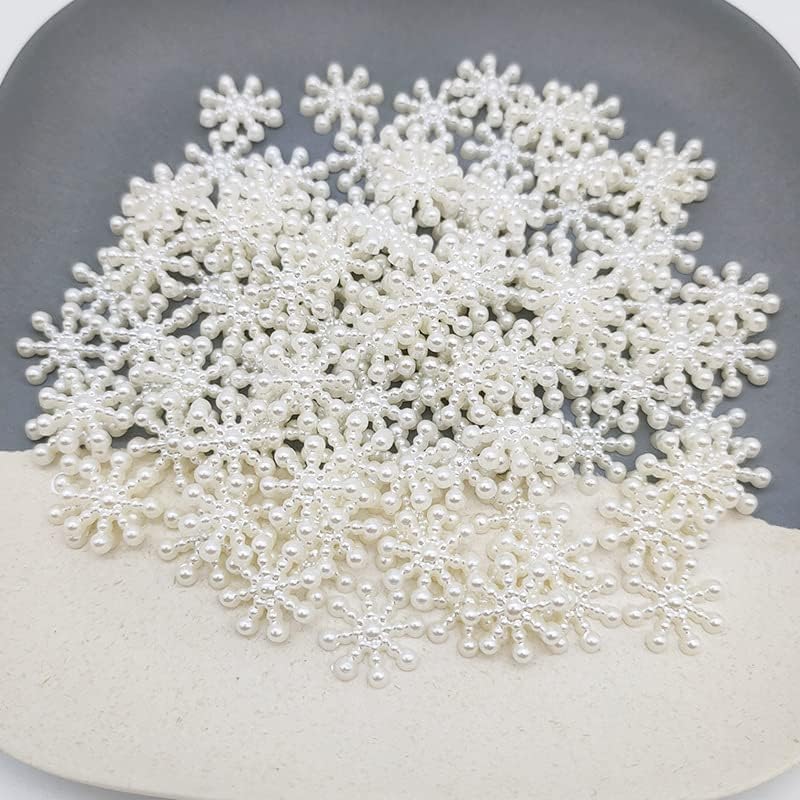 100 Pcs Christmas White Snowflake Flat Back,Chic Pearls Resin Crafting Snowflake for DIY Craft Cardmaking Embellishments, Snow Resin Making Accessories