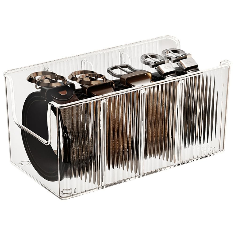 CTRLZS For Closet& Drawer Organizers-Acrylic Belt Organizer 1-Pack-8 Detachable Compartments, Clear Belt Holder Display Fits Most Sizes