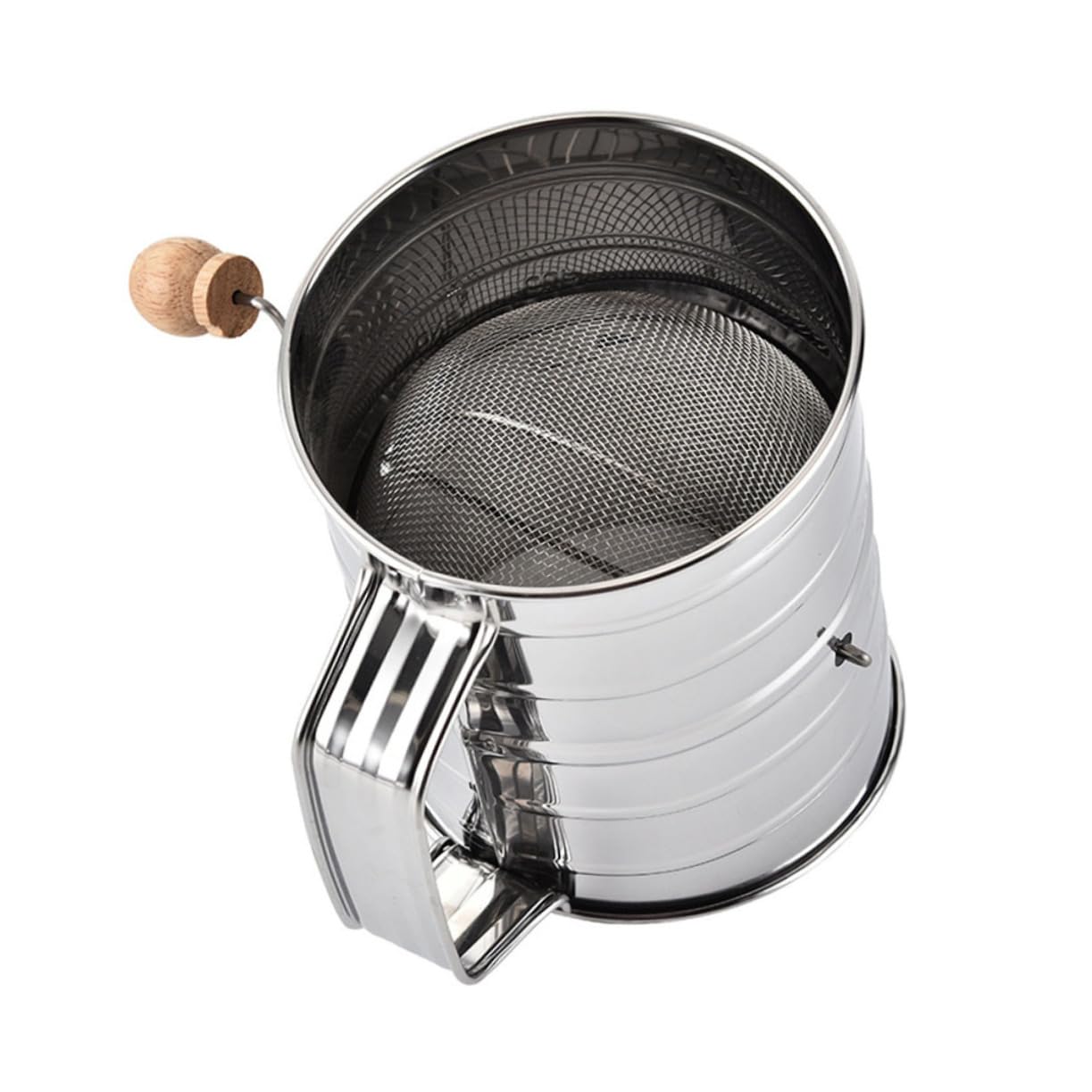 Yardwe Strainer Stainless Steel Flour Sifter Rotary Hand Baking Sugar Sifter Fine Mesh Screen Flour Sieve Food Strainer with Scale for Kitchen Sifting Strainer