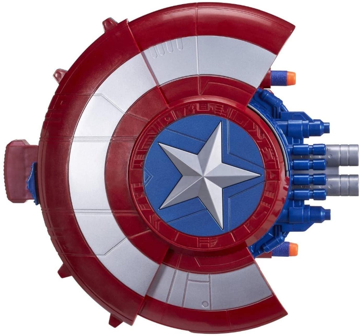 WEERHXAON Superhero Costume for Kids Boys,Superhero Toys Strike Captain America Strikeshot Shield Role Play Toy with 3 Darts, Pull Handle to Expand, for Kids Ages 5 and Up