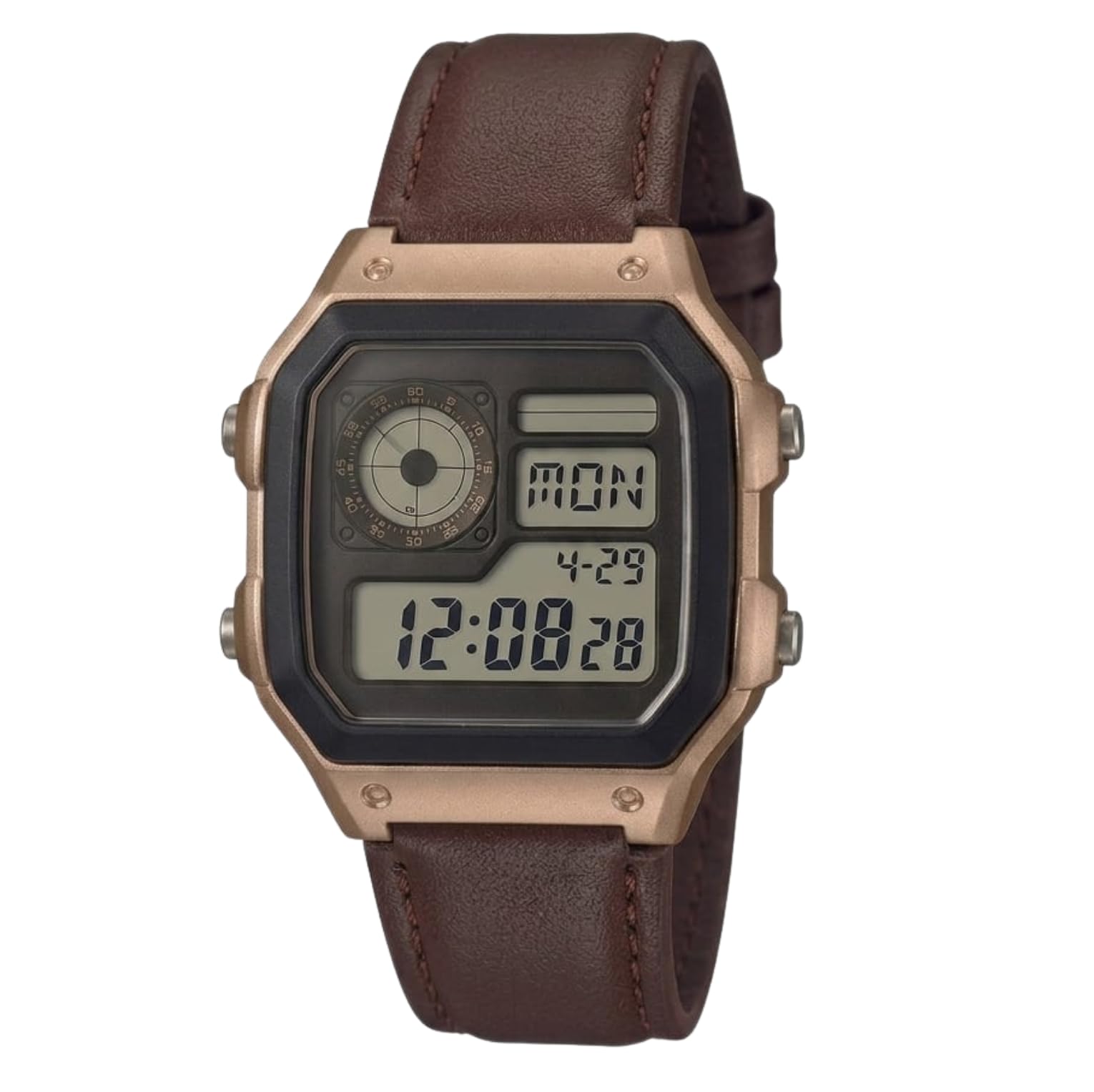 Square Digital Watch Textured Strap Retro Multi Function Digital Display Analog Sub Dial Wrist Watch for Men Boys Sport Casual Watch-image-24